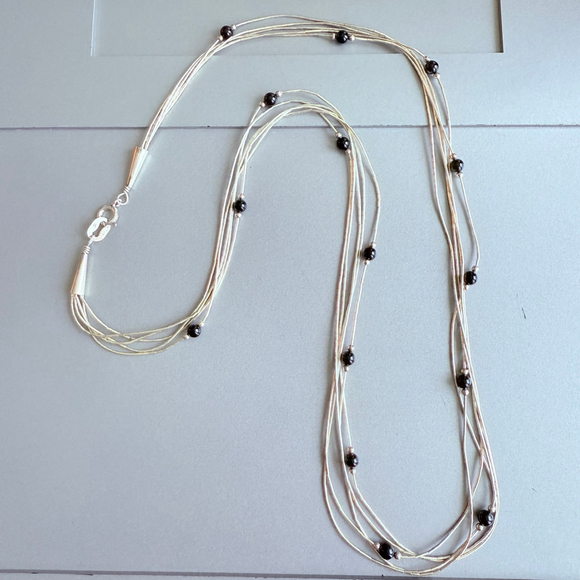 Carolyn Pollack Jewelry - Vintage Carolyn Pollack Sterling Liquid Silver 5 Strand Black Onyx Necklace 24"